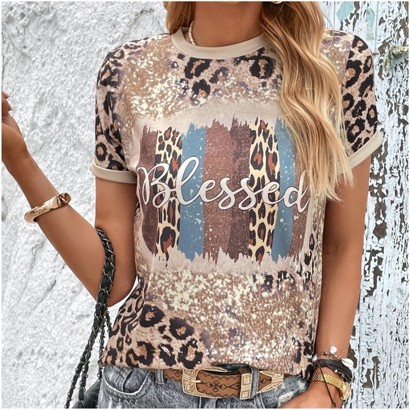 Casual Blessed leopard Print Graphic Tee - Picture 6 of 11